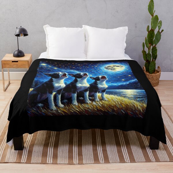 Item preview, Starry Night Three Boston Terriers Howling at Moon Dog Lover designed and sold by Kimberley King Art King Art.