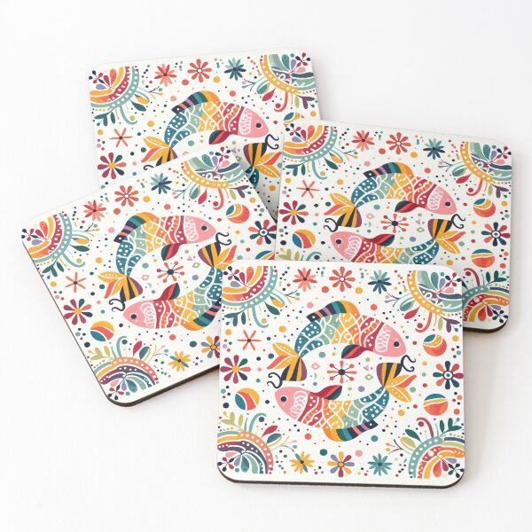 Item preview, Scandinavian Folk Art - colourful Pisces Zodiac Fishes by heidiannemorris © designed and sold by FOLK ART FUSION by heidiannemorris.