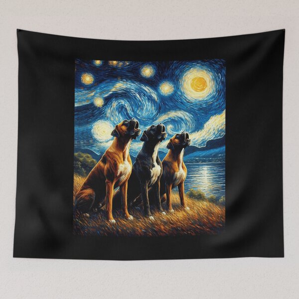 Item preview, Starry Night Three Boxers Howling at Moon Dog Lover designed and sold by Kimberley King Art  King Art.