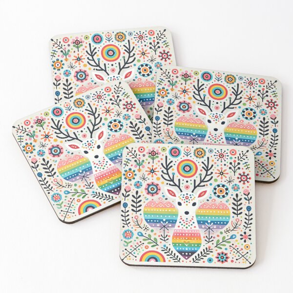 Item preview, Scandinavian Folk Art Rainbow Animals - Cute Colourful Stag by heidiannemorris designed and sold by FOLK ART FUSION by heidiannemorris.