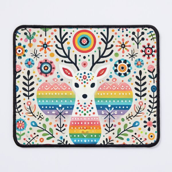 Item preview, Scandinavian Folk Art Rainbow Animals - Cute Colourful Stag by heidiannemorris designed and sold by FOLK ART FUSION by heidiannemorris.