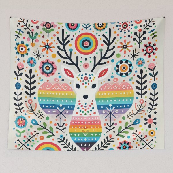 Item preview, Scandinavian Folk Art Rainbow Animals - Cute Colourful Stag by heidiannemorris designed and sold by FOLK ART FUSION by heidiannemorris.