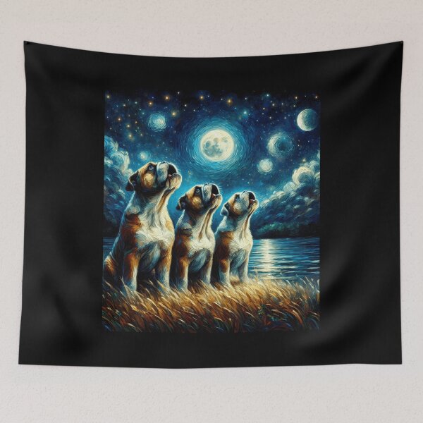 Item preview, Starry Night Three Bulldogs Howling at Moon Dog Lover designed and sold by Kimberley King Art  King Art.