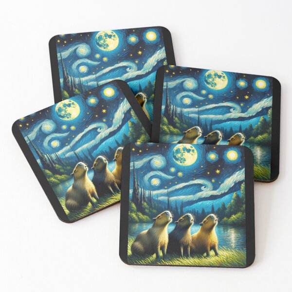 Item preview, Starry Night Three Capybaras Howling at Moon Capybara Lover designed and sold by Kimberley King Art  King Art.