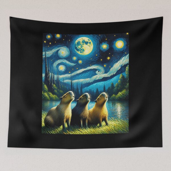 Item preview, Starry Night Three Capybaras Howling at Moon Capybara Lover designed and sold by Kimberley King Art  King Art.