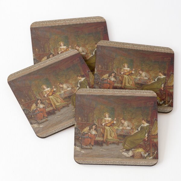 Item preview, Ladies with instruments vintage painting  designed and sold by Vintage Designs +.