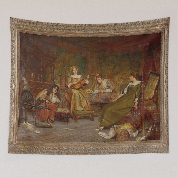 Item preview, Ladies with instruments vintage painting  designed and sold by Vintage Designs +.