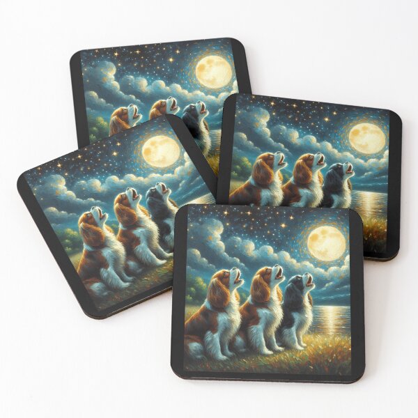 Item preview, Starry Night Three Cavalier King Charles Spaniels Howling at Moon Dog Lover designed and sold by Kimberley King Art  King Art.