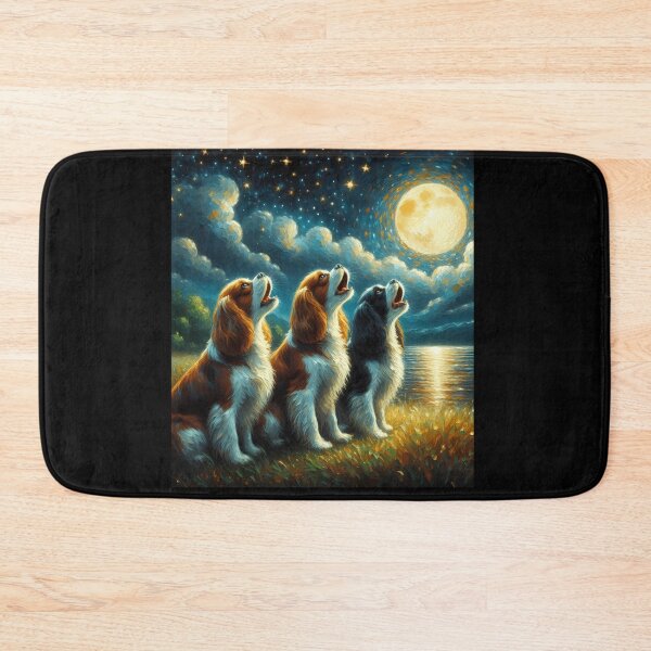 Item preview, Starry Night Three Cavalier King Charles Spaniels Howling at Moon Dog Lover designed and sold by Kimberley King Art  King Art.