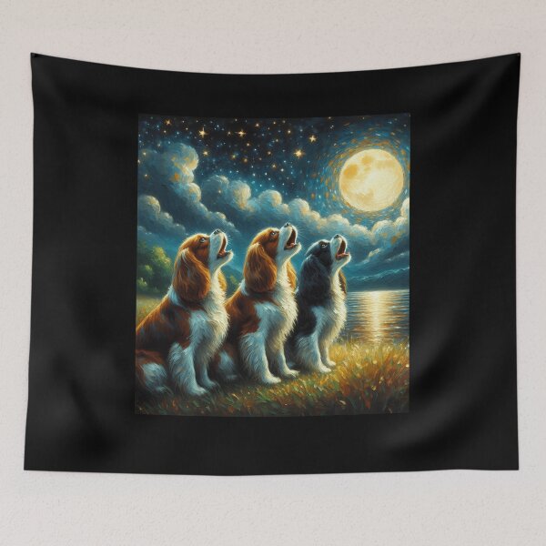 Item preview, Starry Night Three Cavalier King Charles Spaniels Howling at Moon Dog Lover designed and sold by Kimberley King Art  King Art.