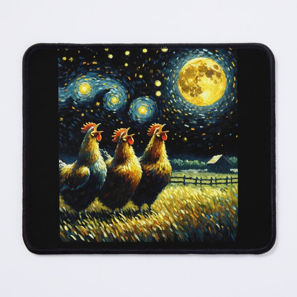 Item preview, Starry Night Three Chicken Howling at Moon Farm Farmer designed and sold by Kimberley King Art  King Art.