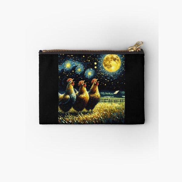 Item preview, Starry Night Three Chicken Howling at Moon Farm Farmer designed and sold by Kimberley King Art  King Art.
