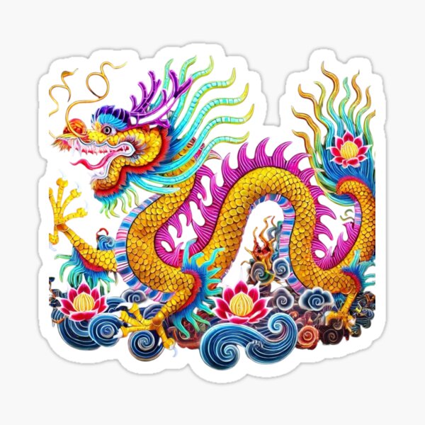 Vista previa del artículo con la obra «Dragón dorado de agua, año nuevo chino, loto y árboles», diseñado y vendido por Sugar Wisdom .