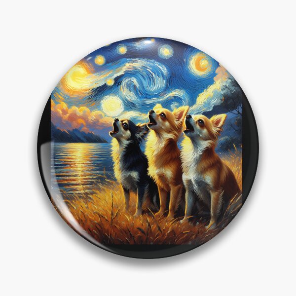 Item preview, Starry Night Three Chihuahuas Howling at Moon Dog Lover designed and sold by Kimberley King Art  King Art.