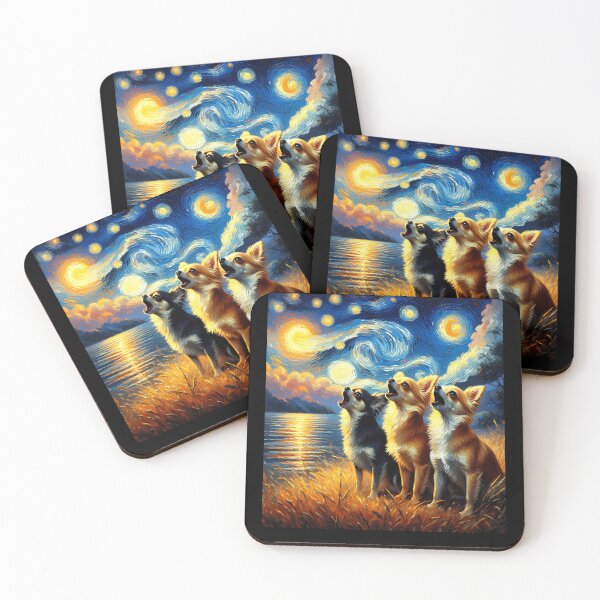 Item preview, Starry Night Three Chihuahuas Howling at Moon Dog Lover designed and sold by Kimberley King Art  King Art.