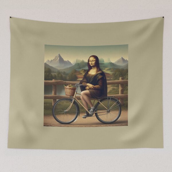 Item preview, Mona Lisa with Bike Leonardo Da Vinci Funny art parody designed and sold by ArtUnova.