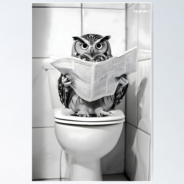 Item preview, Owl Sitting on the Toilet Reading a Newspaper designed and sold by CheekyAnimalz.