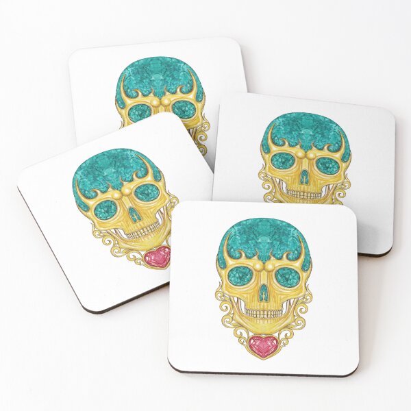 Item preview, Gold skull set witn turquoise ruby and vintage art. designed and sold by Jiwsurreal.