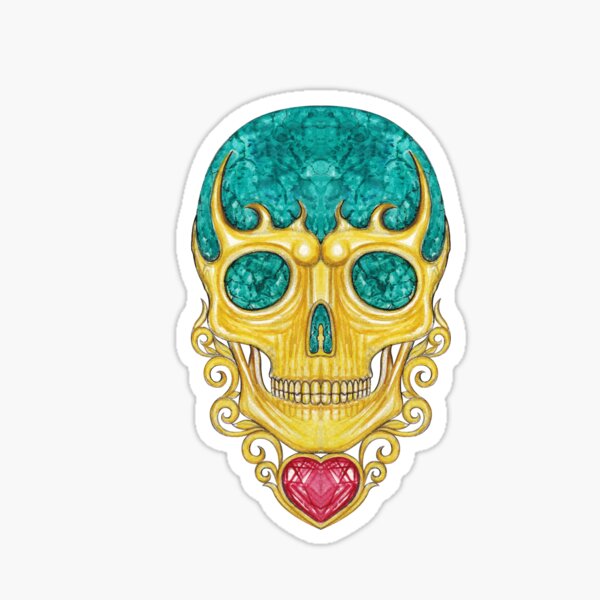 Item preview, Gold skull set witn turquoise ruby and vintage art. designed and sold by Jiwsurreal.