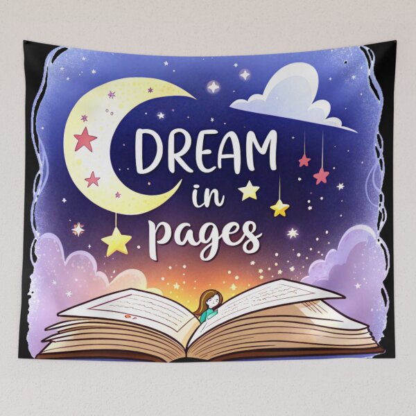 Item preview, Dream in Pages, Stars and moon illustration with an open book, Book Lover, Bibliophile, Bookworm, Book Addict, Reading Time designed and sold by PixelStoneDesign .