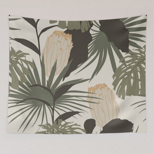 Item preview, Fashionable template with line and silhouette palm leaves, protea flower. designed and sold by MatyKotiv.
