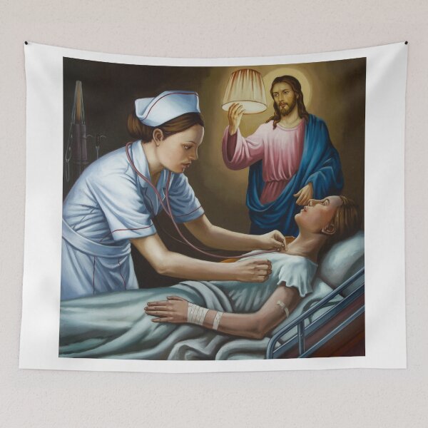 Item preview, JESUS AND A NURSE. Nurse attending to a sick person with Jesus  designed and sold by Obinne.