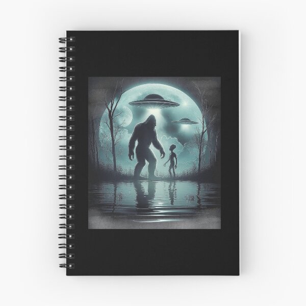 Item preview, Bigfoot and Alien Under UFO Lights in Mystical Forest designed and sold by love3617.