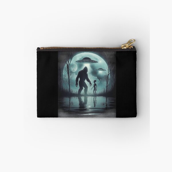Item preview, Bigfoot and Alien Under UFO Lights in Mystical Forest designed and sold by love3617.