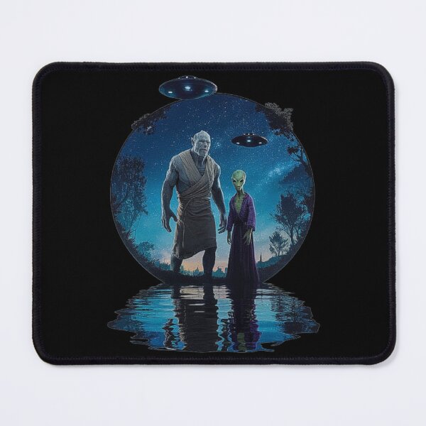 Item preview, Alien and Warrior Giant Under UFO-Lit Night Sky designed and sold by love3617.