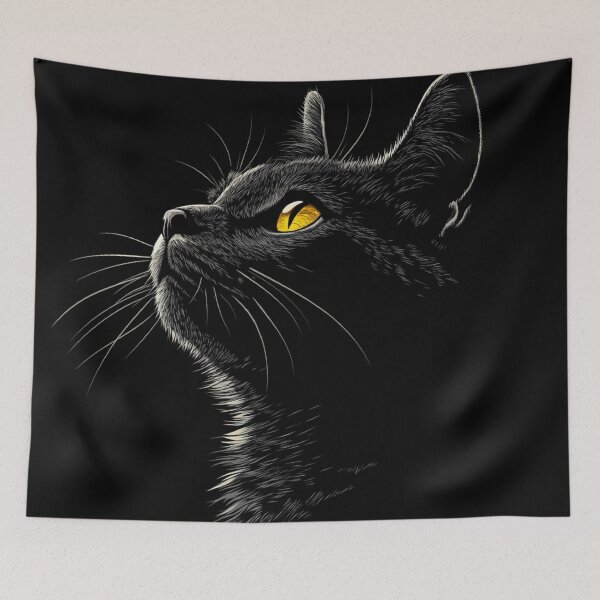 Item preview, Black Cat Silhouette Yellow Eyes designed and sold by GrinGalore.