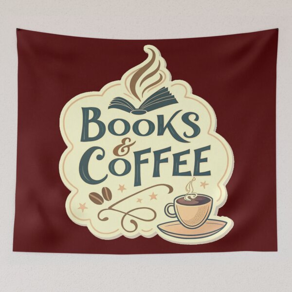Item preview, Books & Coffee, Modern typography with coffee cup steam forming book titles, Book Lover, Bibliophile, Bookworm, Book Addict, Reading Time designed and sold by PixelStoneDesign .