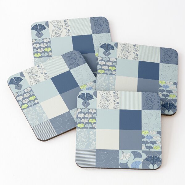Item preview, Ginkgo patchwork in french navy and duck egg blue designed and sold by LisaLeQuelenec.
