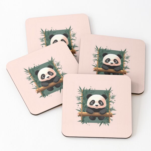 Item preview, Cute Panda Hanging On Bamboo Illustration designed and sold by GoldenTealArts.