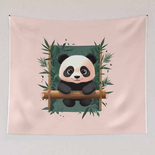 Item preview, Cute Panda Hanging On Bamboo Illustration designed and sold by GoldenTealArts.