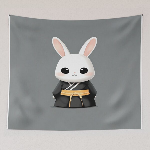 Item preview, Cute White Rabbit in Black Kimono Illustration designed and sold by GoldenTealArts.