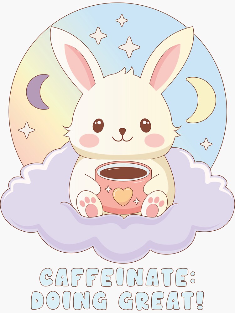 Thumbnail 3 of 3, Sticker, Cute Coffee Bunny | Doing Great designed and sold by JOliverDesigns.