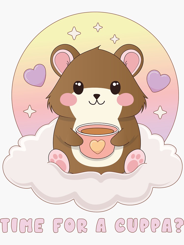 Thumbnail 3 of 3, Sticker, Cute Coffee Hamster | Cuppa Time designed and sold by JOliverDesigns.