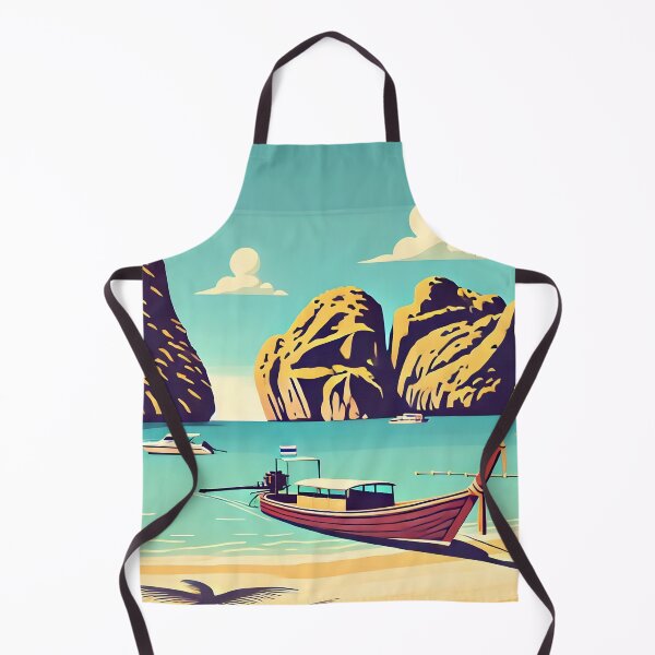 Item preview, Serene Illustration of Maya Bay Island with Long-Tail Boat on Sandy Beach designed and sold by inkNext.