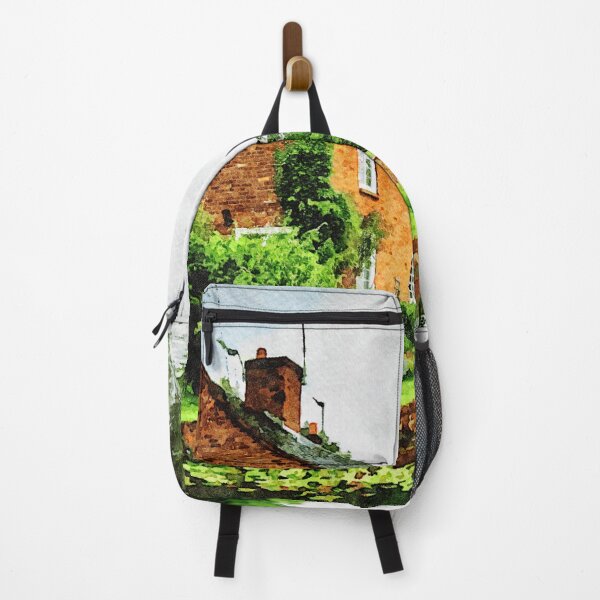 Item preview, Watercolor painting of Shropshire Hills landscape with brick cottage and canal designed and sold by GestaltImagery.