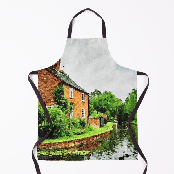 Item preview, Watercolor painting of Shropshire Hills landscape with brick cottage and canal designed and sold by GestaltImagery.