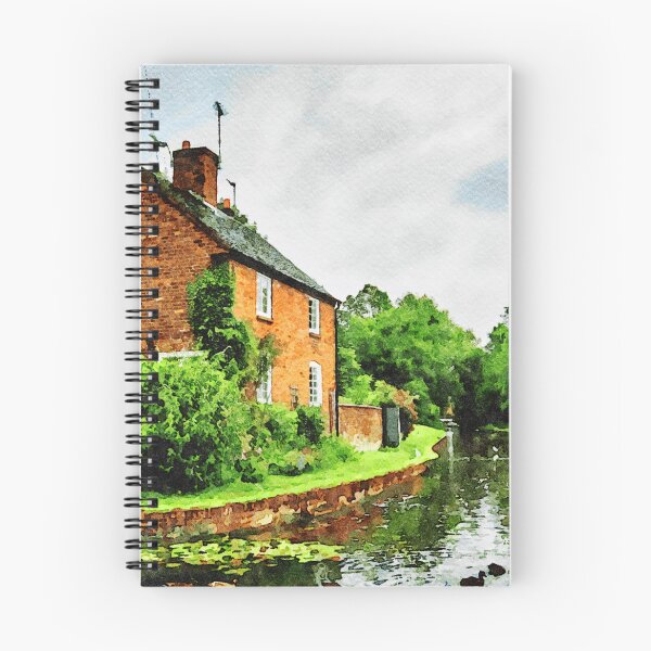 Item preview, Watercolor painting of Shropshire Hills landscape with brick cottage and canal designed and sold by GestaltImagery.