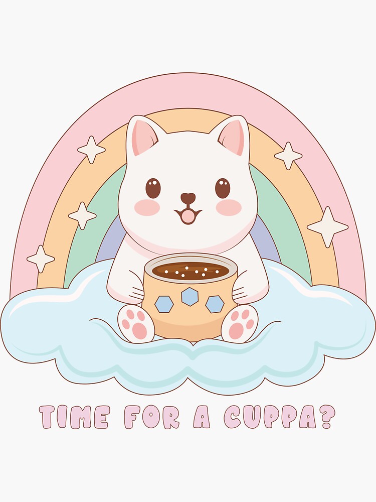 Thumbnail 3 of 3, Sticker, Cute Coffee Dog | Cuppa Time designed and sold by JOliverDesigns.