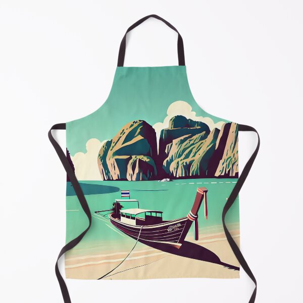 Item preview, Minimalist Illustration of Maya Bay Island with Long-Tail Boat on Sandy Beach designed and sold by inkNext.