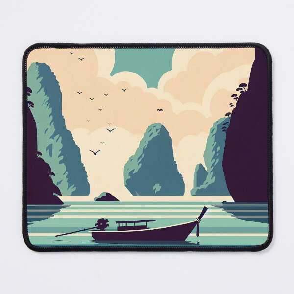 Item preview, Serene Illustration of Maya Bay Island with Long-Tail Boat Perspective designed and sold by inkNext.