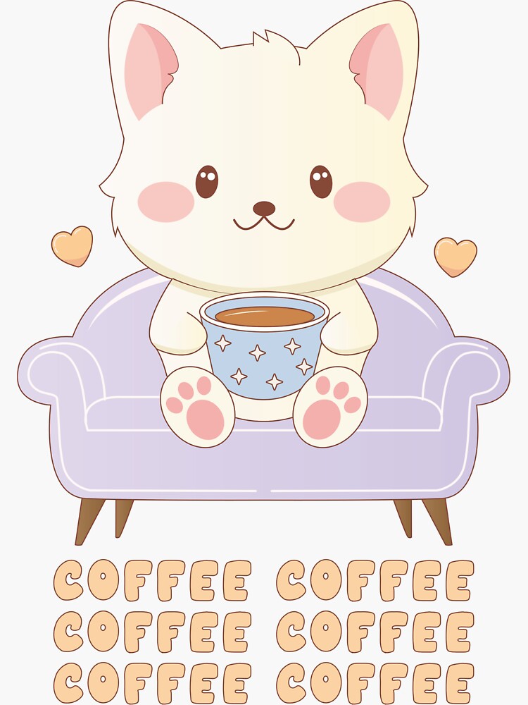 Thumbnail 3 of 3, Sticker, Cute Coffee Cat | Coffee Coffee designed and sold by JOliverDesigns.