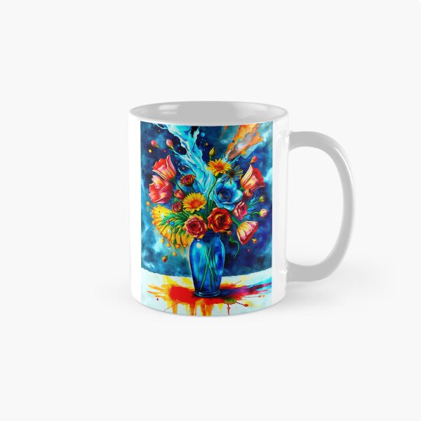 Item preview, Surreal bouquet of flowers in a blue glass vase – vibrant colors designed and sold by Mark Fischer.