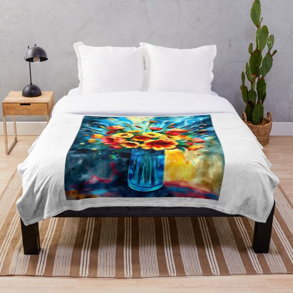 Item preview, Surreal bouquet of flowers in a blue glass vase – vibrant colors designed and sold by Mark Fischer.