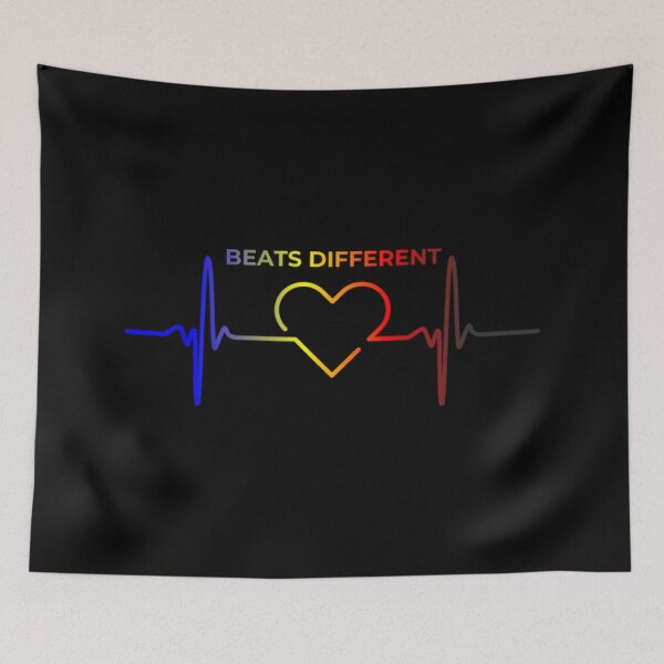 Item preview, Beats Different, Polyamory pride flag graphic, Heartbeat Pulse graphic with heart center, Cardio Health, heart, Gay Pride Festival, Gay Festival, Love is love, Pride, Love wins, Rainbow Pride,   designed and sold by PrideBeProud.