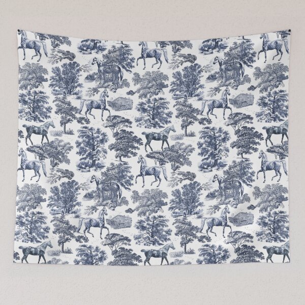 Item preview, Elegant Vintage Chic Blue Toile Horse Woodland Pattern designed and sold by tanjica.