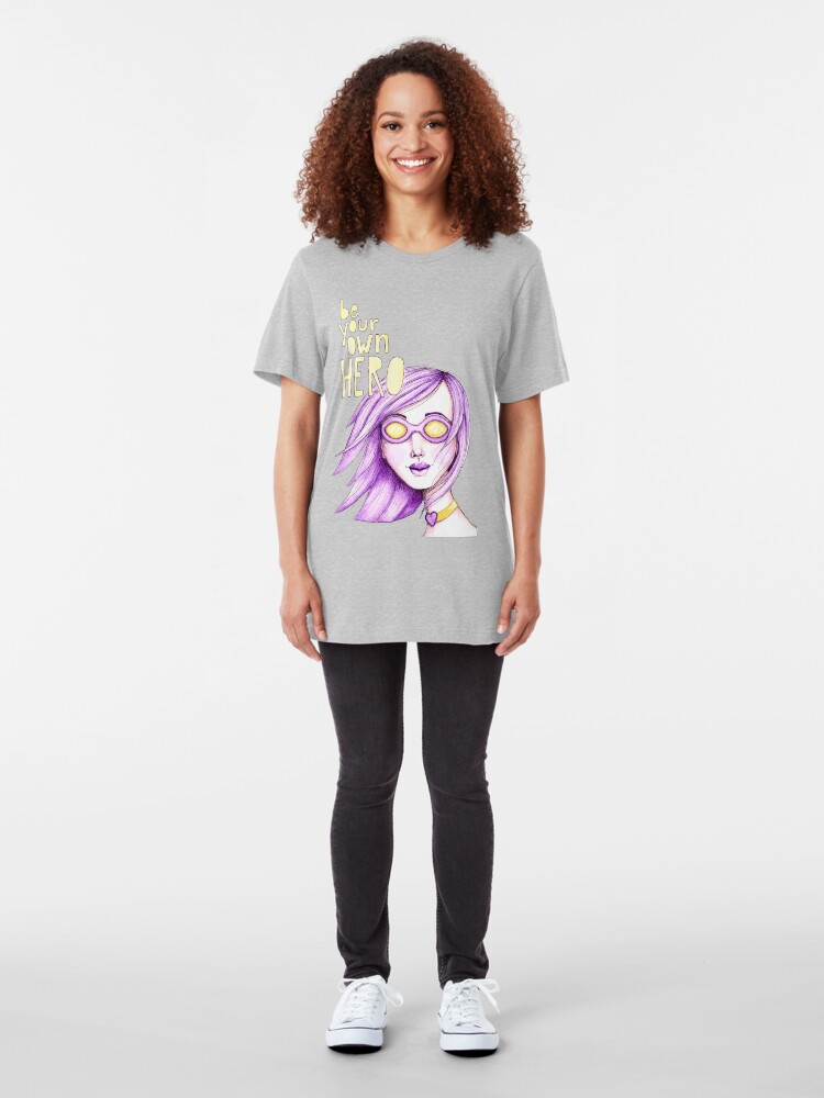 Alternate view of Be Your Own Hero - Purple Version Slim Fit T-Shirt
